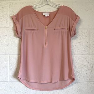 The Workshop Pink Sheer Blush Short Sleeve Blouse